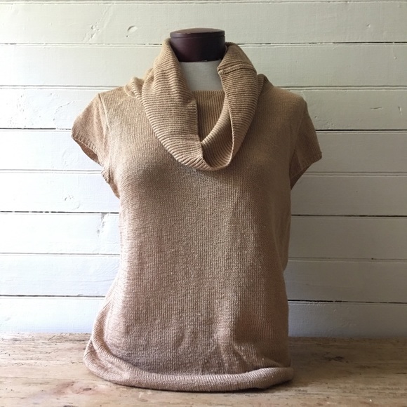 J. Crew Wool Cowl Neck Cap Sleeve Camel Knit Sweater - Picture 8 of 13